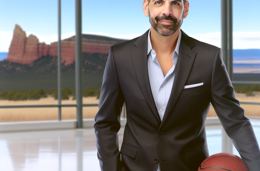 Entrepreneur in a modern office holding a basketball, representing motivation and sports-inspired leadership in Western Colorado
