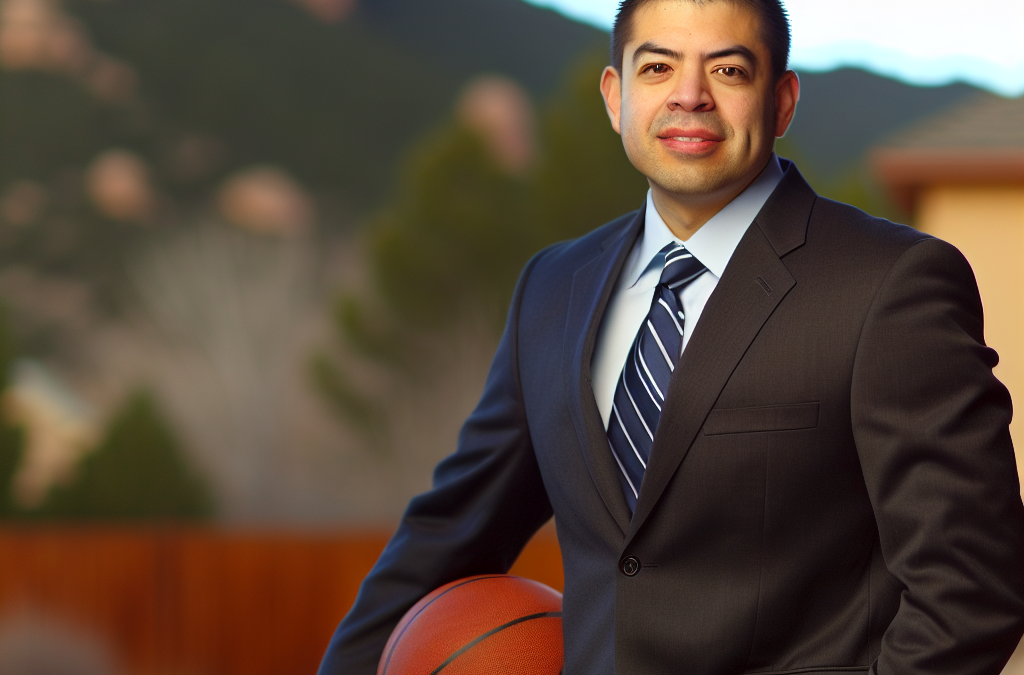 Business leader outdoors in western Colorado holding a basketball, representing motivation and sports-inspired leadership