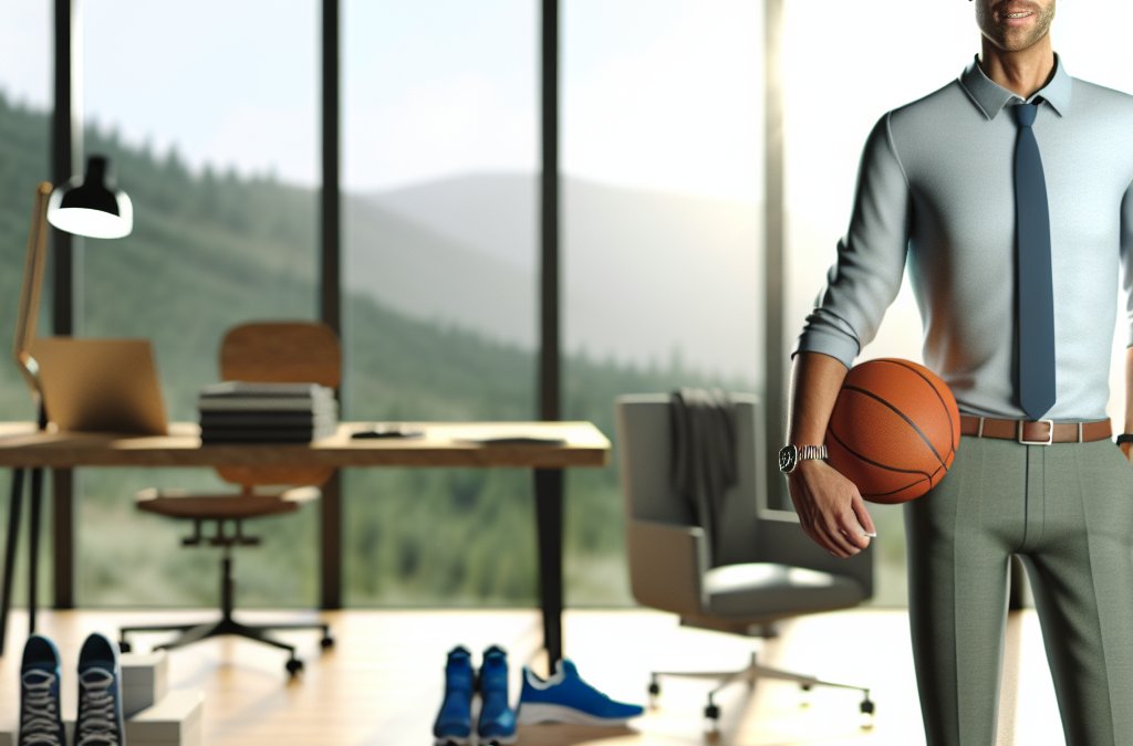 Entrepreneur in a modern office drawing motivation from sports and discipline