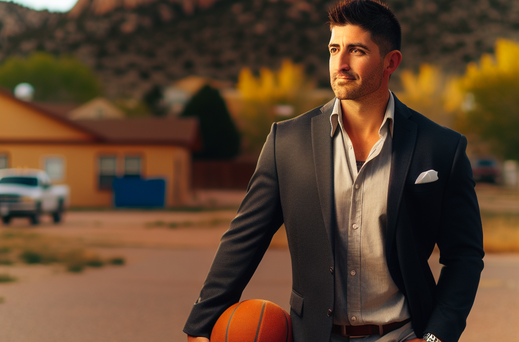 Entrepreneur in Fruita, Colorado holding a basketball with mountains in the background